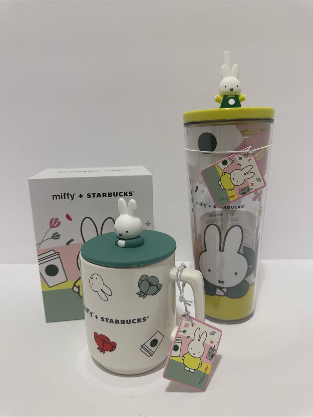 Miffy x Starbucks Green & Yellow Kids Tumbler and Mug Set NWT